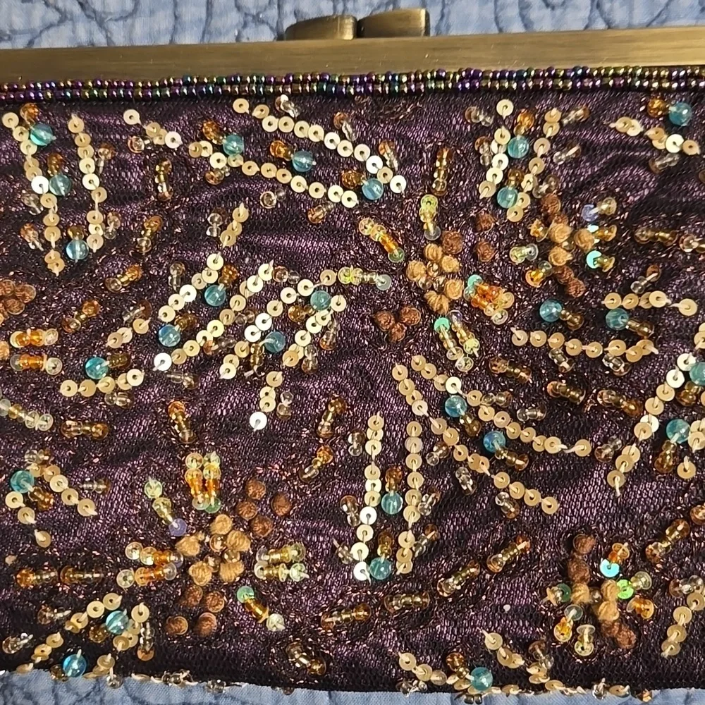 Purple Beaded and Sequin Clutch Bag
